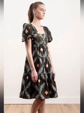 Ulla Johnson  Olive Nora Dress Puff-Sleeve Square-Neck Dress